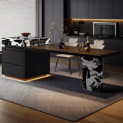 81” - 105” Modern Black Kitchen Island with Extendable Dining Table & LED Light (No Chair)