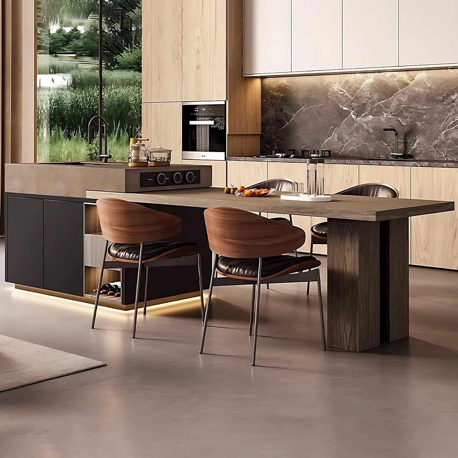 86” - 109” Solid Wood Retro Kitchen Island with Extendable Table with Open Storage Layer