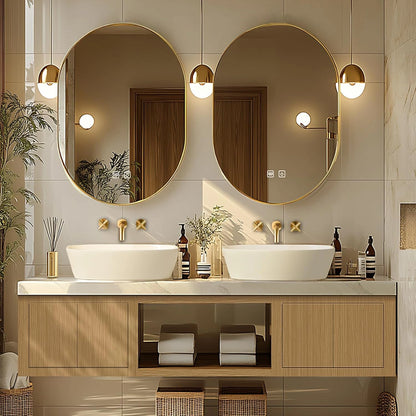 68” - 84” Simple Log Bathroom Vanity Includes Patterned Sink & Irregular Mirror