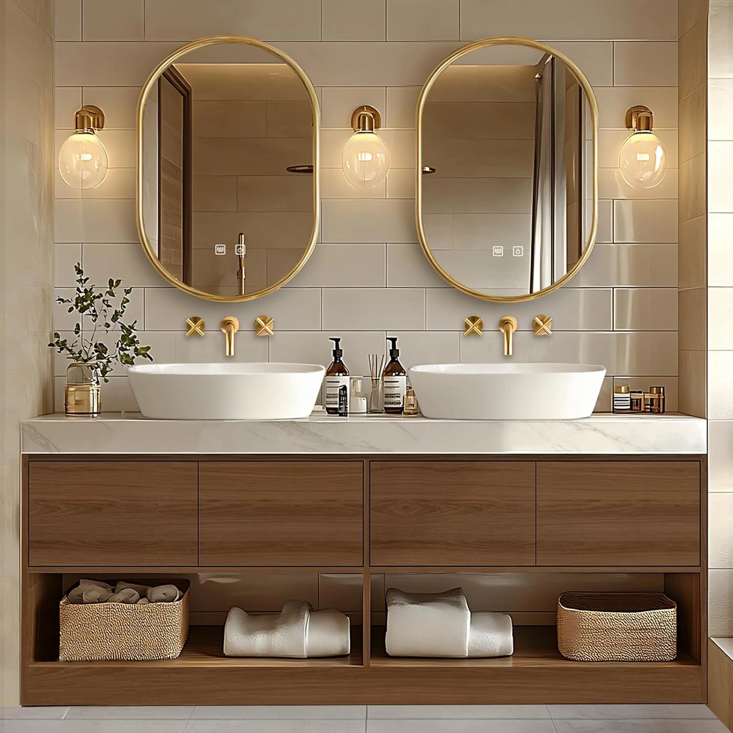 72” - 96” Symmetric Bathroom Vanities with Open Storage Cabinet