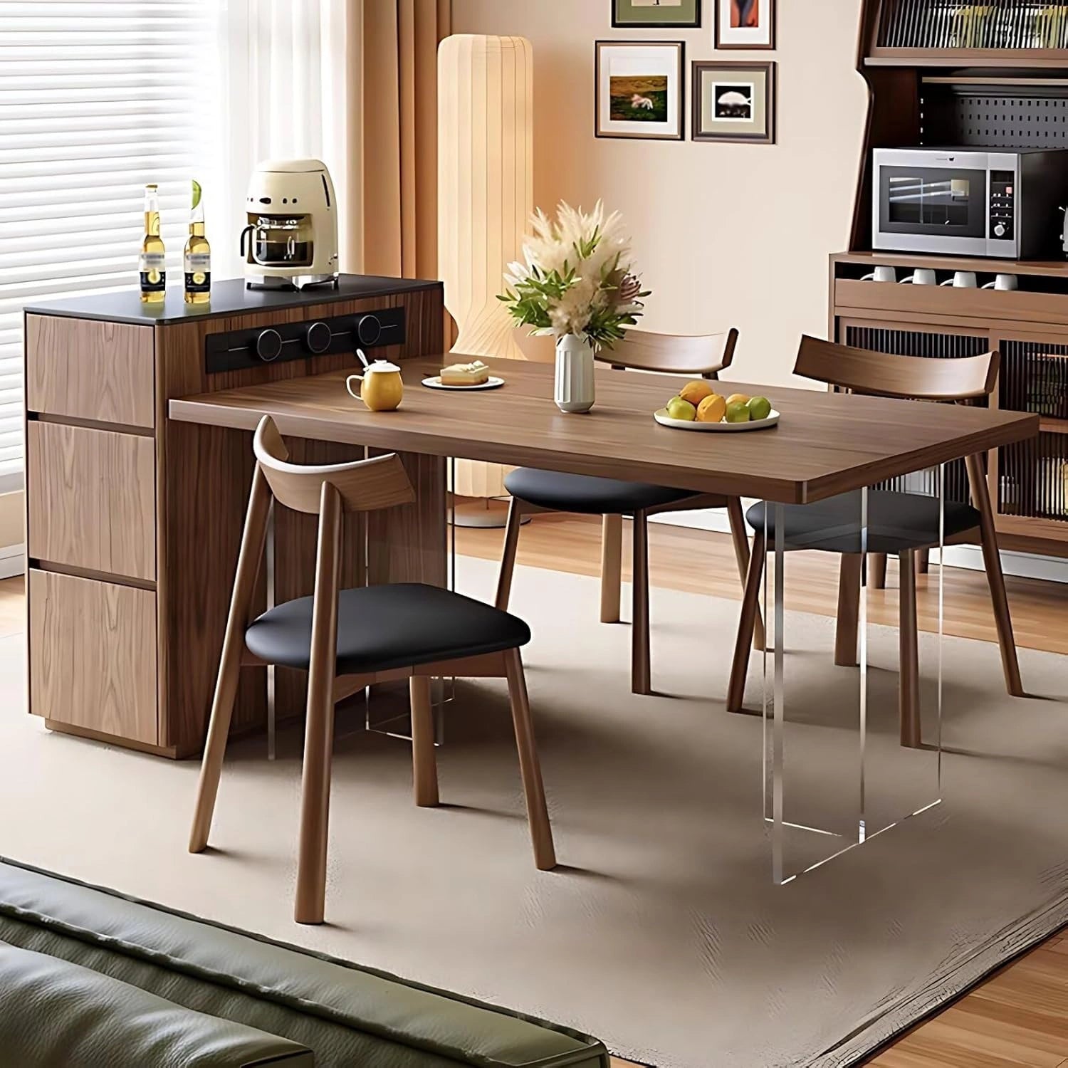 71” - 95” Natural Cozy Kitchen Island with Separable Dining Table (No Chair)