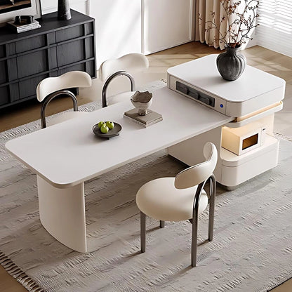 65” - 96” Minimalist White Kitchen Island Includes Exquisite Drawers & Open Shelf (No Chair)