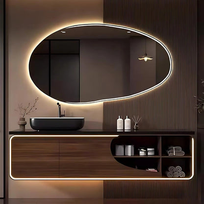 48” - 68” Brown Modern Bathroom Vanity Includes Above Counter Sink & Irregular Mirror
