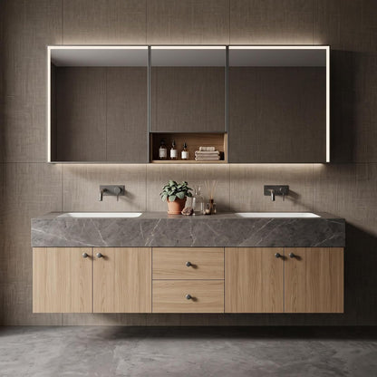 52‘’-110‘’ Modern Bathroom Vanity Sinks Set Includes Finish Sintered Stone Top
