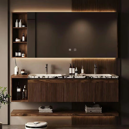 60” - 84” Modern Luxury Bathroom Vanity with Double Sink & Wood Grain Cabinet