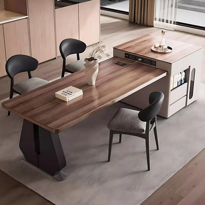 81” Modern Log Kitchen Island Includes Trapezoidal Base and Open Shelf (No Chair)