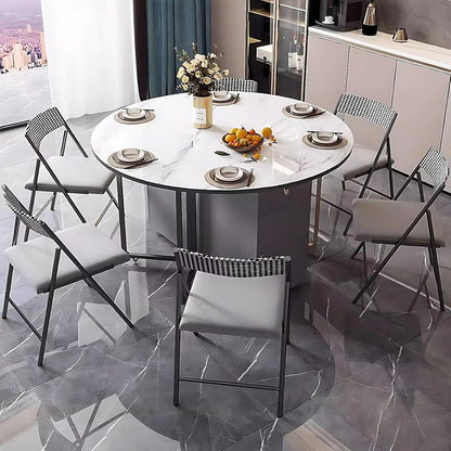 47” Grey Modern Kitchen Island Includes Foldable Desktop and 6 Chairs