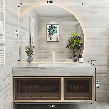 36"- 48" Wall Mounted Bathroom Vanity with Single Sink and Round Smart LED Mirror