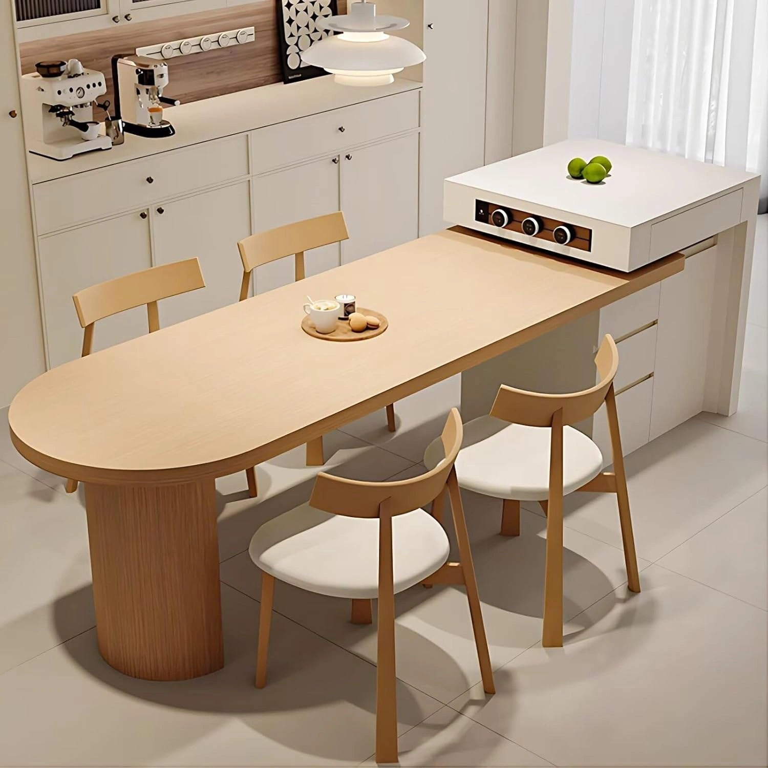 74” - 82” Log Simple Kitchen Island with Pull-Out Cabinets Includes Movable Guide Socket (No Chair)