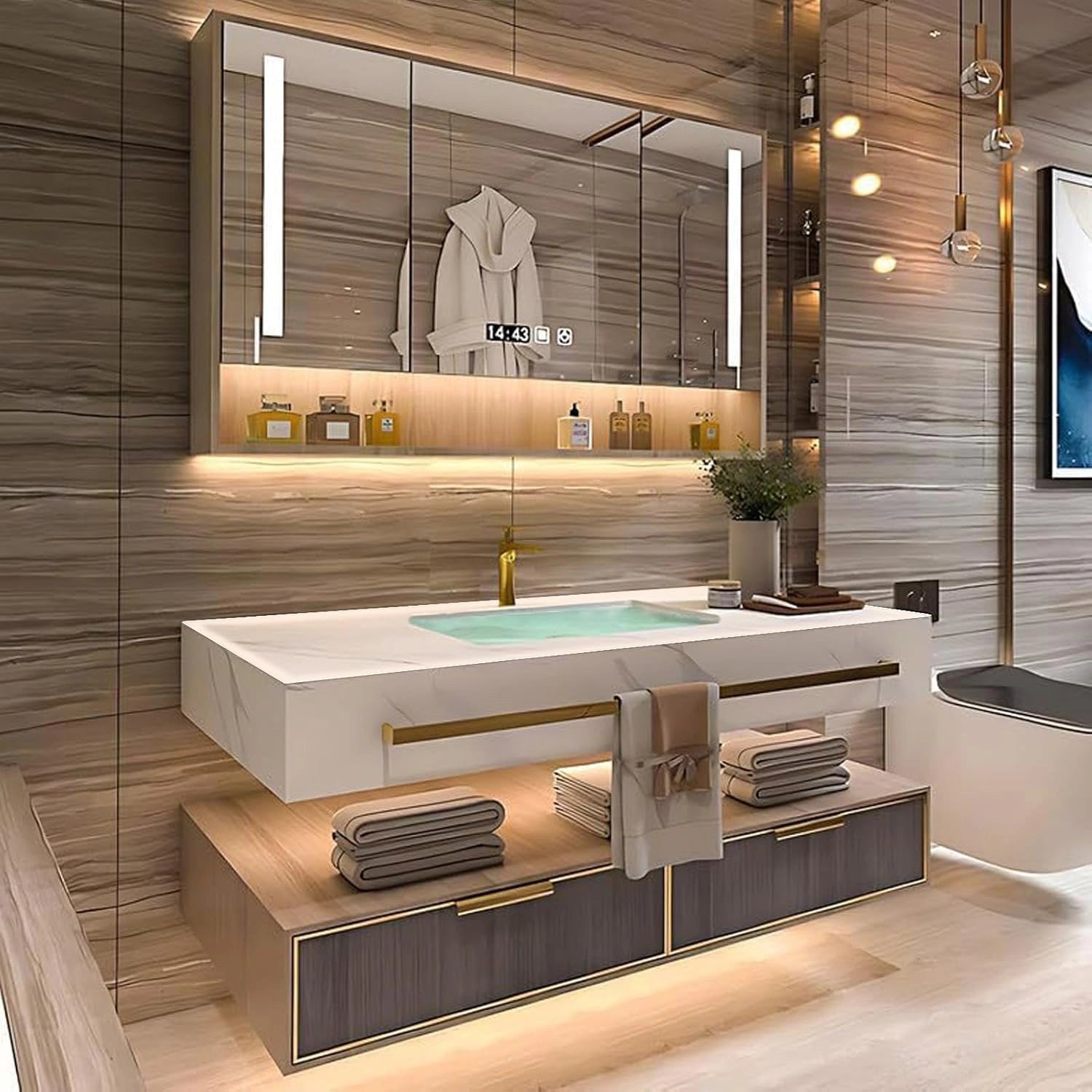 40” - 72” Exquisite Modern Bathroom Vanity with Towel Hanging & Led Light