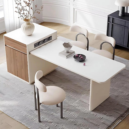 65” - 96” Modern Simple Kitchen Island Includes Sliding Rail Socket & Round Corner Design (No Chair)