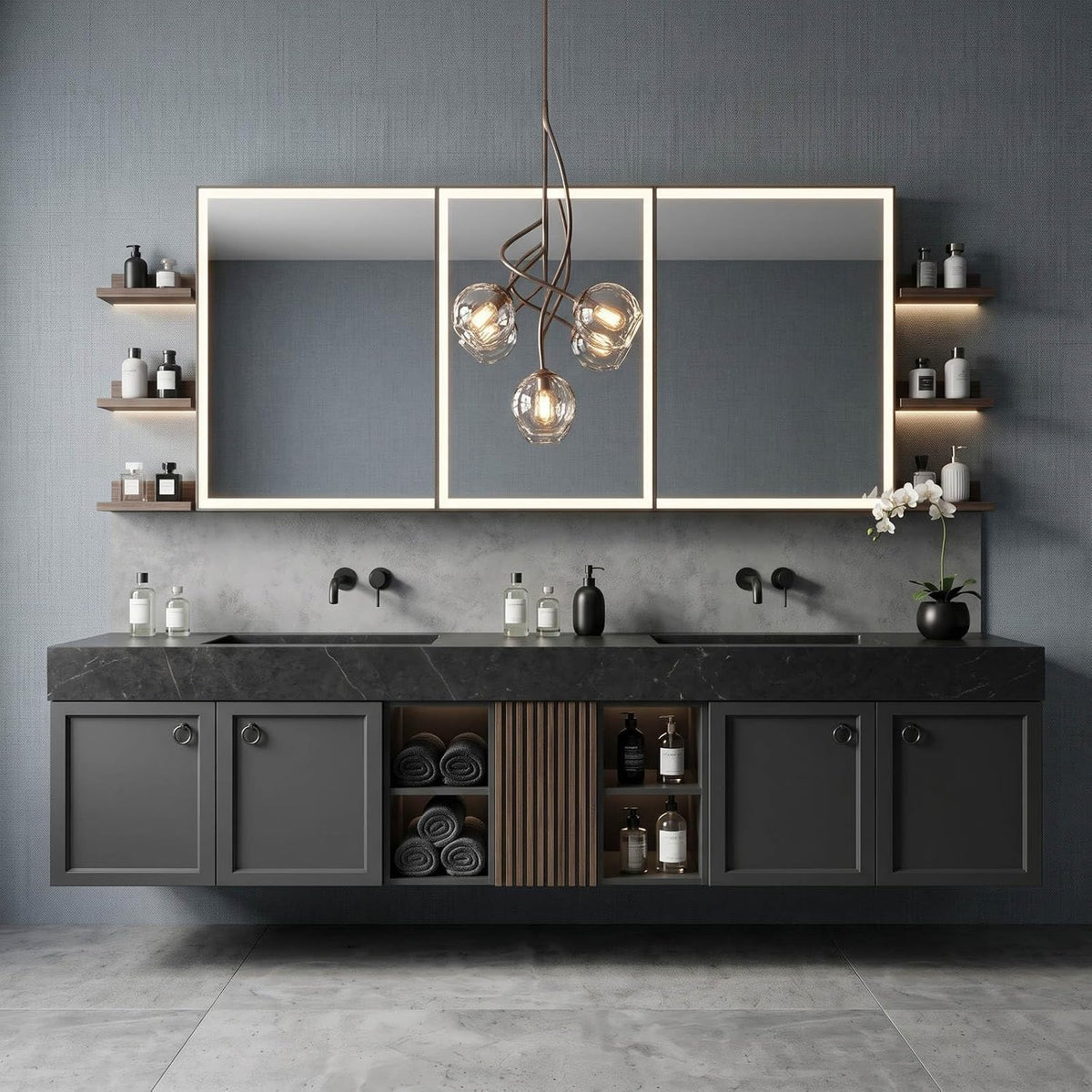 64''-110'' Floating Bathroom Vanity with Double Sink Includes Shaker Frame