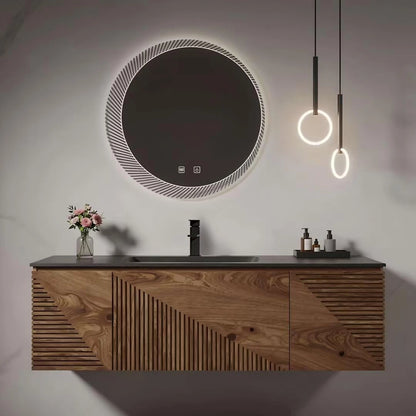 44” - 64” Unique Luxury Bathroom Vanity Includes Horizontal Stripe Wood Cabinet