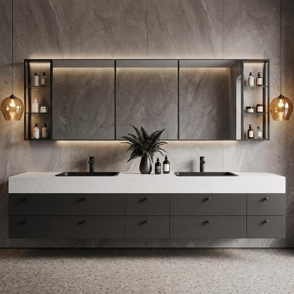 70''-110'' Modern Floating Bathroom Vanity with Double Sink Includes 10 Drawers& Minimalist Design