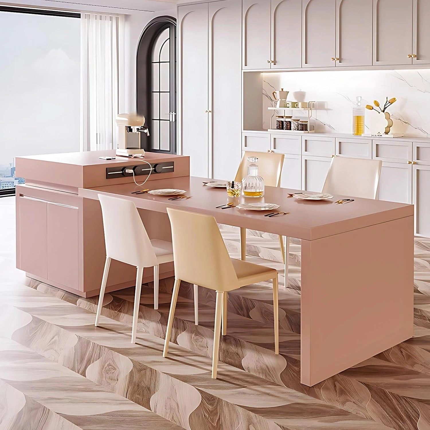 94” - 102” Modern Simple Kitchen Island Includes Unique Shade of Pink