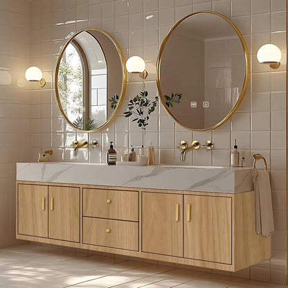 60” - 96” Wall-Mounted Bathroom Vanities with Integrated Double Sinks