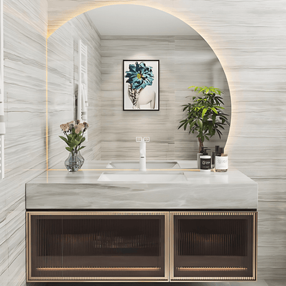 36"- 48" Wall Mounted Bathroom Vanity with Single Sink and Round Smart LED Mirror