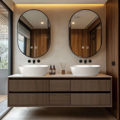 60” - 78” Floating Natural Bathroom Vanity Includes Multiple Wood Grain Drawers