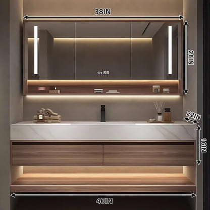 52'' Modern Bathroom Vanity Sinks Set with LED Defog Mirror