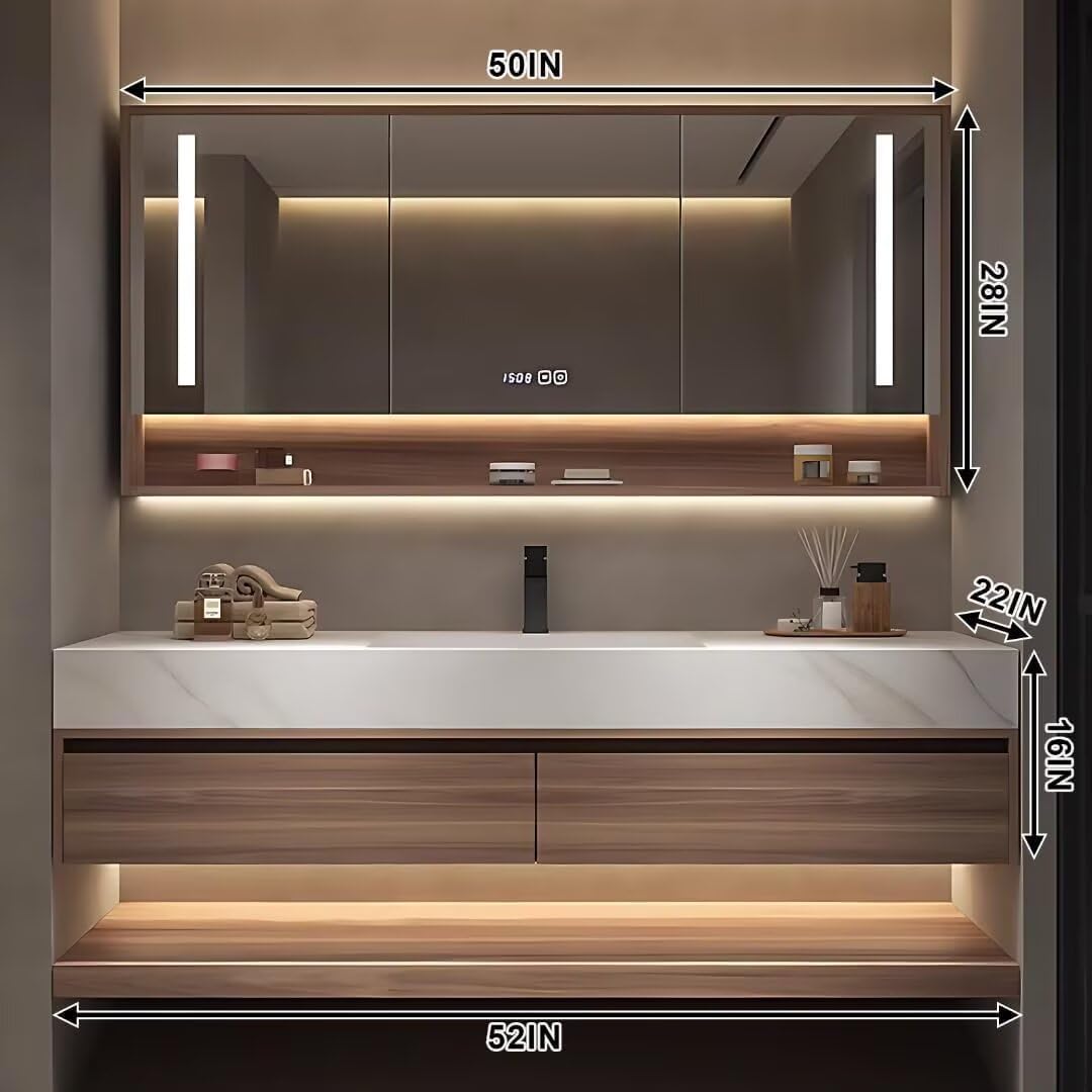 52'' Modern Bathroom Vanity Sinks Set with LED Defog Mirror