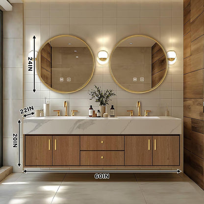 60” - 96” Modern Bathroom Vanity Includes Natural Wood Texture Cabinets