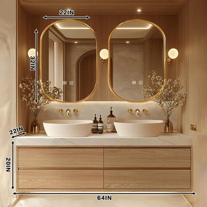 60” - 96” Floating Bathroom Vanity Includes Irregular Mirrors with Double Sinks