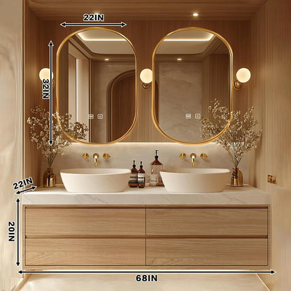 60” - 96” Floating Bathroom Vanity Includes Irregular Mirrors with Double Sinks