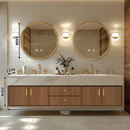 60” - 96” Modern Bathroom Vanity Includes Natural Wood Texture Cabinets