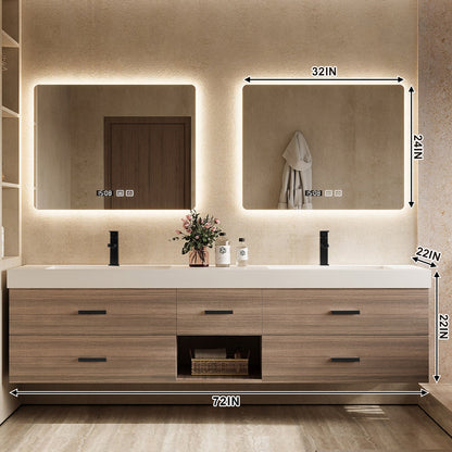 56"- 78" Floating Modern Bathroom Vanity with Double Sinks and LED Smart Defog Mirror
