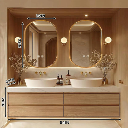 60” - 96” Floating Bathroom Vanity Includes Irregular Mirrors with Double Sinks