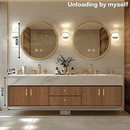 60” - 96” Modern Bathroom Vanity Includes Natural Wood Texture Cabinets