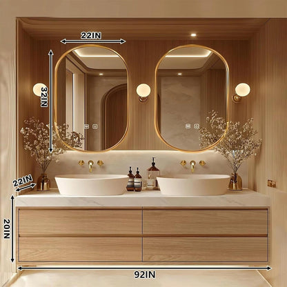 60” - 96” Floating Bathroom Vanity Includes Irregular Mirrors with Double Sinks
