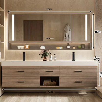 56"- 78" Floating Modern Bathroom Vanity with Double Sinks and LED Smart Defog Mirror