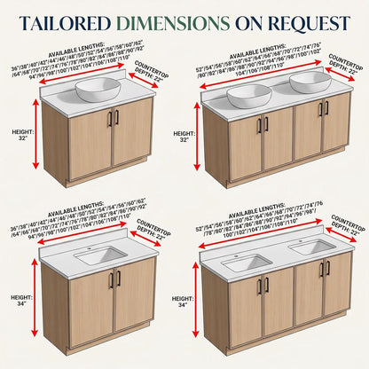 52‘’-110‘’ Floating Bathroom Vanity with Double Sinks Includes Walnut Wood Frame