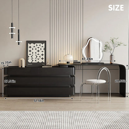 Modern Black Extendable Makeup Vanity with Curved Design & Artistic LED Mirror