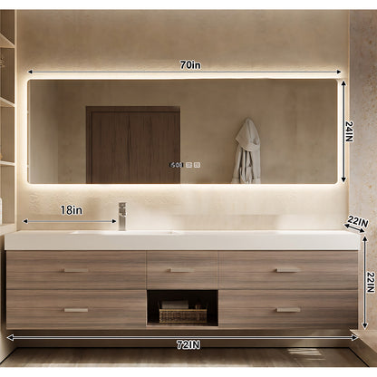 56"- 78" Floating Modern Bathroom Vanity with Double Sinks and LED Smart Defog Mirror