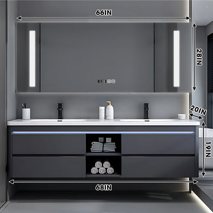 40"- 78" Bathroom Vanity with Double Basin and Defogging Mirror