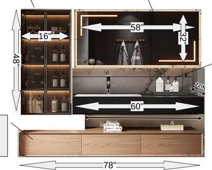 56"-72" Solid wood bath vanity multi drawers big smart mirror