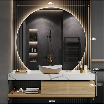 40"- 60" Wall Mount Bathroom Vanity Set with Backlit  Round Mirror and Single Sink