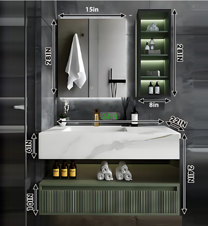 36"- 78" Green Bath Vanity Set with Defogging Mirror & Single Sink & Glass Door Cabinet
