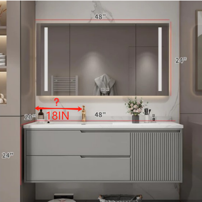 36"- 52" Grey Wall Mounted Bathroom Vanity Set with Defogging Mirror Cabinet and Sink