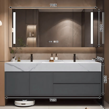 52"- 78" Wall Mounted Bathroom Vanity with Double Sink and  Smart Mirror Cabinet