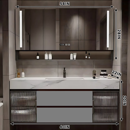 40"- 78" Glass Door Cabinet Bathroom Vanity Set with Single Sink & Defogging Mirror