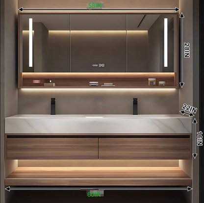 40"- 72" Floating Bathroom Vanity Set with Single Sink and Smart Mirror Cabinet