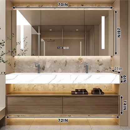 52"- 78" Double Basin Bathroom Vanity Set with 4 Drawers & Open Storage & LED Defogging Mirror Cabinet