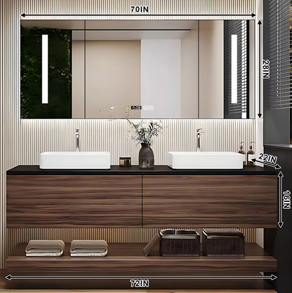 52"- 72" Wall Mounted Bathroom Vanity Set with Smart Mirror & Double Ceramic Sink