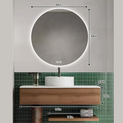 44"- 68" Solid Wood Floating Bathroom Vanity Set with Smart Round Mirror and Ceramic Basin