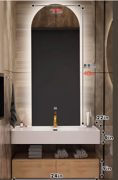 40"- 60" Wall Mount Bathroom Vanity Set with Backlit  Round Mirror and Single Sink