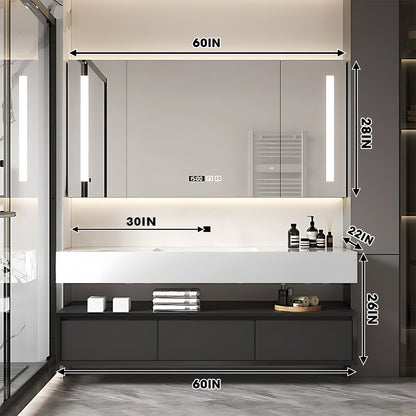 36"- 64" Wall Mounted Open storage Gray Bathroom Vanity with Single Sink &Mirror Cabinet