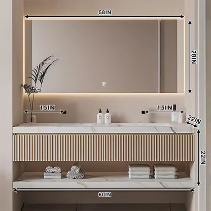 52"- 78" Floating Bathroom Vanity Set with Double Sink And LED Light Mirror